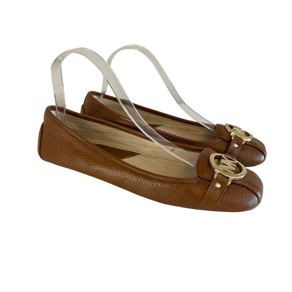 Michael Kors Signature Fulton Ballet Flat Shoes Womens 8.5 Brown Leather Slip On - Picture 1 of 10